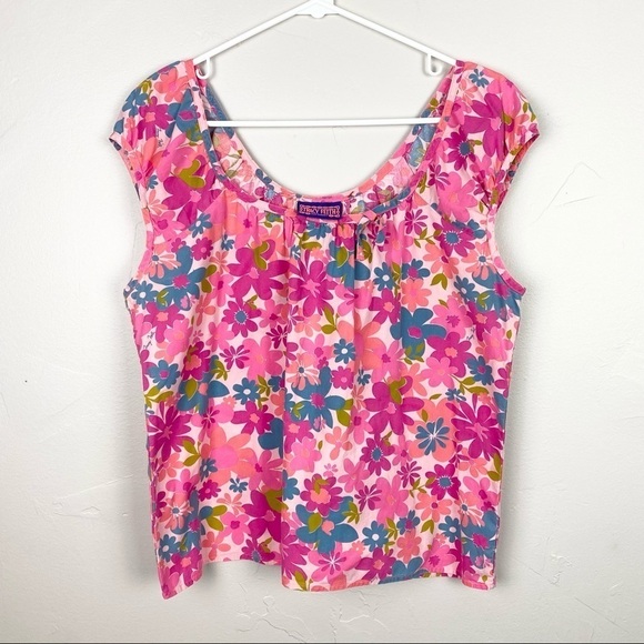 Tracy Feith for Target | Crazy Daisy Vibrant Pink Cap Sleeve Blouse Size Large - Picture 1 of 5